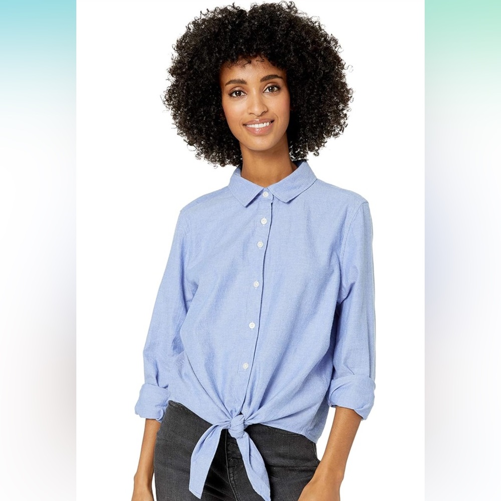 Blue Collared Button Down, Tie Front Top - image 6